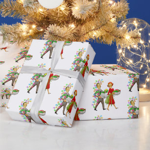 Papier Cadeau Couple célébrant Noël 1950