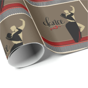 Papier Cadeau Couple de danse de salon silhouette marron noir