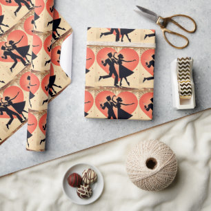 Papier Cadeau Couple de danseurs de la Saint-Valentin Mid Centur
