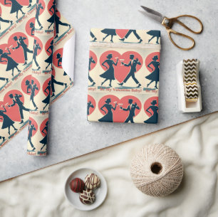 Papier Cadeau Couple de danseurs hippy modernes de la mi-siècle