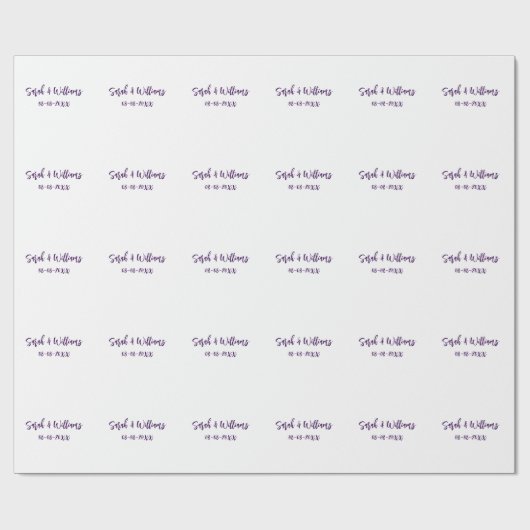 Papier Cadeau couple de mariages. Nom date violet simple mo mini (Plat)
