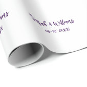 Papier Cadeau couple de mariages. Nom date violet simple mo mini (Coin rond)