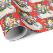 Papier Cadeau couple de neige de Noël rétro (Coin rond)