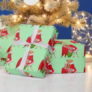 PAPIER CADEAU COUPLE DE NOËL RÉTRO ROMANTIQUE
