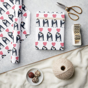 Papier Cadeau Couple Empereur Penguin Coeur Saint Valentin