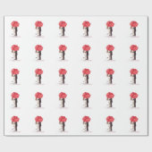 Papier Cadeau Couple en amour sous parapluie rouge aquarelle chi (Plat)