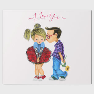 Papier cadeau Couple Love - I Love You