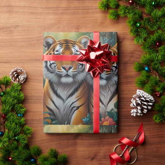 Papier Cadeau Couple Tiger mignon en forêt (Cadeau de vacances)