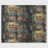 Papier Cadeau Couple Tiger mignon en forêt (Plat)