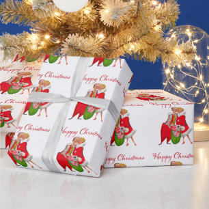 Papier Cadeau Couple vintage 1950 avec sac de cadeaux de Noël