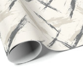 Papier Cadeau Coups de pinceau abstraits noirs et beige dynamiqu (Coin rond)