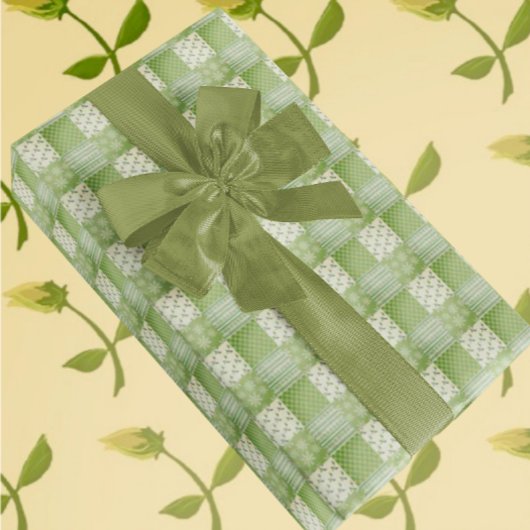 Papier Cadeau Coupure de style rétro vert jaune écru patchwork