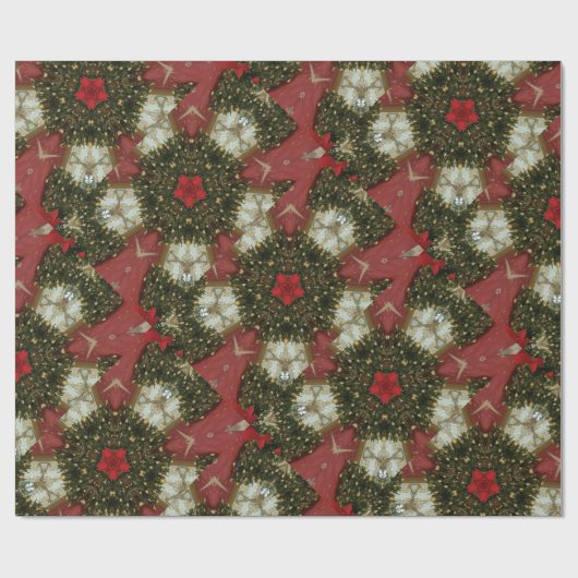 Papier Cadeau Courbe de Noël Rouge Vert or avec étoile rouge (Plat)