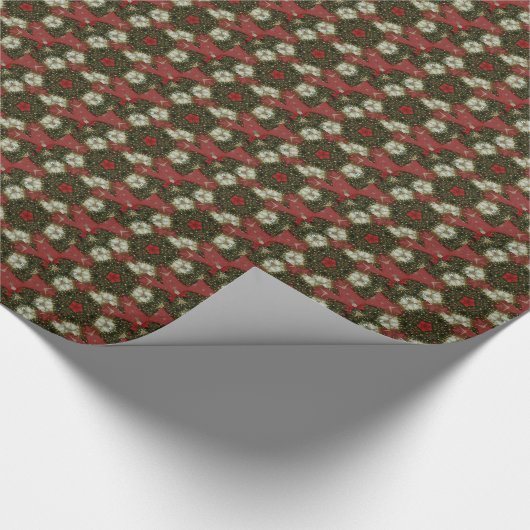 Papier Cadeau Courbe de Noël Rouge Vert or avec étoile rouge (Coin)