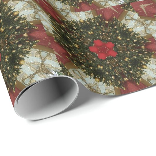 Papier Cadeau Courbe de Noël Rouge Vert or avec étoile rouge (Coin rond)