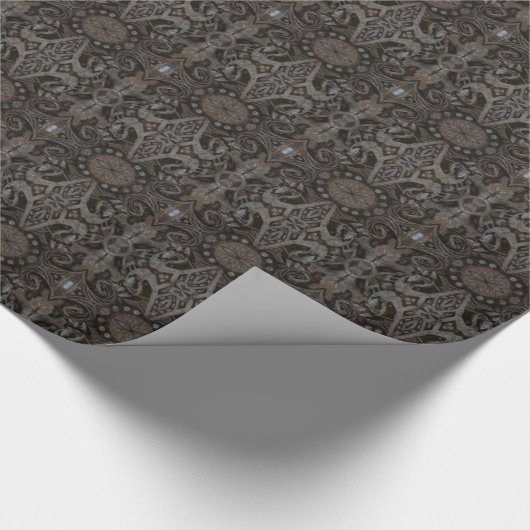 Papier Cadeau Courbes & Lotuses damask taupe fusain noir brun (Coin)
