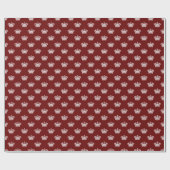 Papier Cadeau Couronne 01 - Blanc sur rouge rubis (Plat)