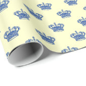 Papier Cadeau Couronne 01 - Marine sur jaune pâle (Coin rond)