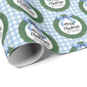 Papier Cadeau Couronne d'aquarelle avec Bow bleu Noël