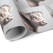 Papier Cadeau Couronne de bébé respirant de la vache des Highlan (Coin rond)