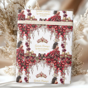 Papier Cadeau Couronne de fleurs en or rouge pour Quinceañera