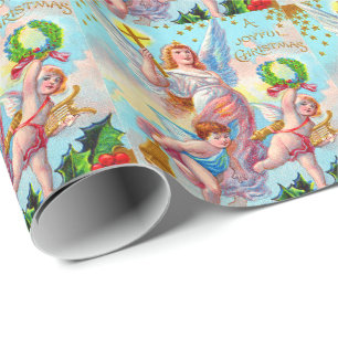 Papier Cadeau Couronne de houx Ange Chérubin Croix chrétienne Cl