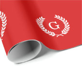 Papier Cadeau Couronne de laurier blanc de blé rouge Monogramme  (Coin rond)