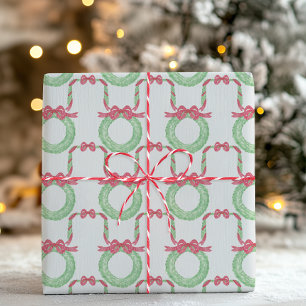 Papier Cadeau Couronne de Noël à arc en pointillés rouges aquare