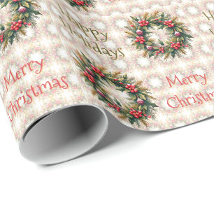 Papier Cadeau Couronne de Noël à motifs