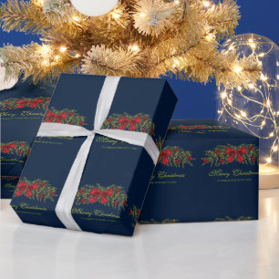 Papier Cadeau Couronne de Noël avec un nœud rouge et des boules