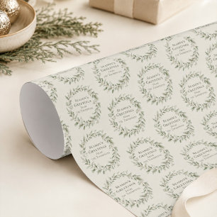 Papier Cadeau Couronne de Noël botanique verte personnalisée