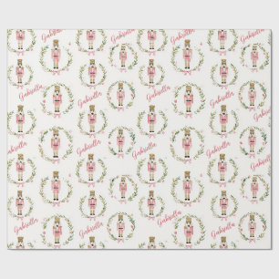 Papier Cadeau Couronne de Noël Casse-Noisette Rose Personnalisée