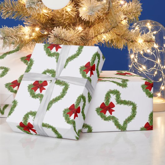 Papier Cadeau Couronne de Noël du Texas avec Bow rouge (Vacances)