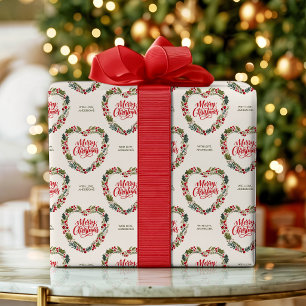 Papier Cadeau Couronne de Noël en forme de cœur