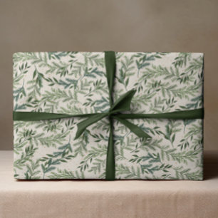 Papier Cadeau Couronne de Noël en pin classique sur fond crème