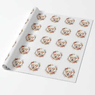 Papier Cadeau Couronne de Noël festive du Labrador