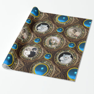 PAPIER CADEAU COURONNE DE NOËL FLEURIE MARRON, CADRE PHOTO AVEC