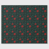 Papier Cadeau Couronne de Noël florale rouge et verte  (Plat)