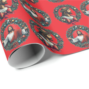 Papier Cadeau Couronne de Noël Jésus-Christ