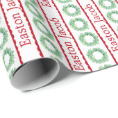 Papier Cadeau Couronne de Noël préppie personnalisée (Coin rond)