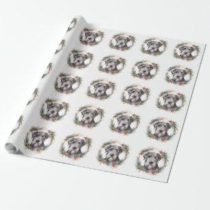 Papier Cadeau Couronne de Noël Wolfhound Fête de Chien Festive