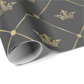 Papier Cadeau Couronne de Paris grise et dorée (Coin rond)