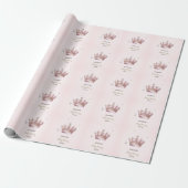 Papier Cadeau Couronne de Petite Princesse Perles Points Bébé Na (Déroulé)