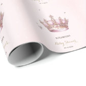 Papier Cadeau Couronne de Petite Princesse Perles Points Bébé Na (Coin rond)