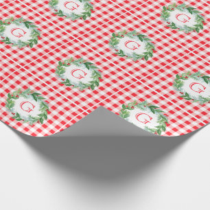 Papier Cadeau Couronne de pin à l'aquarelle MONOGRAMME à carreau