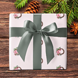 Papier Cadeau Couronne de poinsettia rose à l'aquarelle