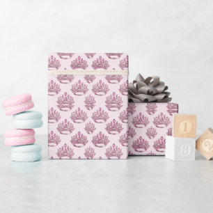 Papier Cadeau Couronne de princesse rose conte de fées fille d'a