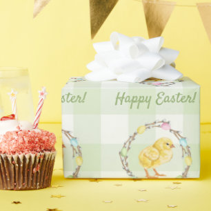 Papier Cadeau Couronne de saule et poussin Joyeuses Pâques Gingh