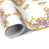 Papier Cadeau couronne d'or diamants du coeur (Coin rond)