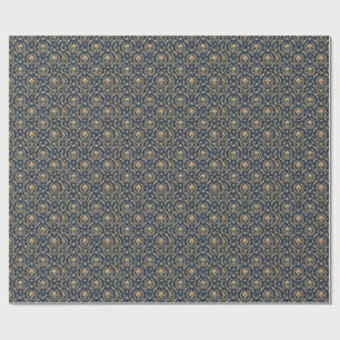 Papier Cadeau Couronne d'or Royale Bleu Velours Luxe Motif Damas